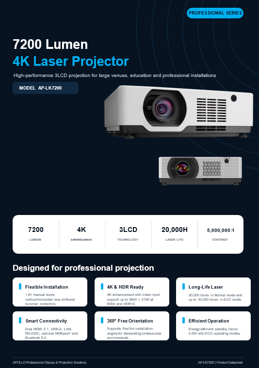 Apollo AIP-LK7200 7,200-Lumen 4K Laser Projector feature